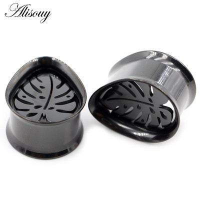 Alisouy 2 bucăți din oțel inoxidabil picătură de apă frunze goale tuneluri pentru urechi dopuri expansori calibre pentru targă cercei piercing bijuterii pentru corp