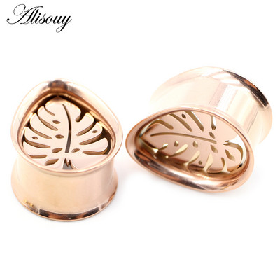 Alisouy 2 bucăți din oțel inoxidabil picătură de apă frunze goale tuneluri pentru urechi dopuri expansori calibre pentru targă cercei piercing bijuterii pentru corp