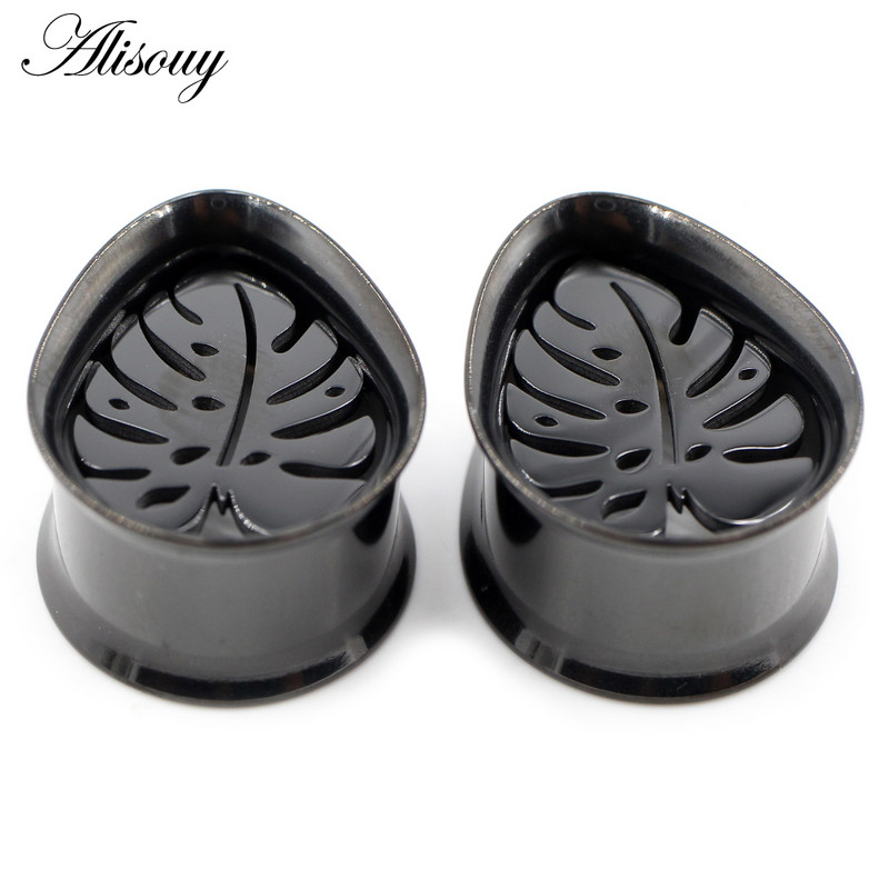 Alisouy 2 bucăți din oțel inoxidabil picătură de apă frunze goale tuneluri pentru urechi dopuri expansori calibre pentru targă cercei piercing bijuterii pentru corp