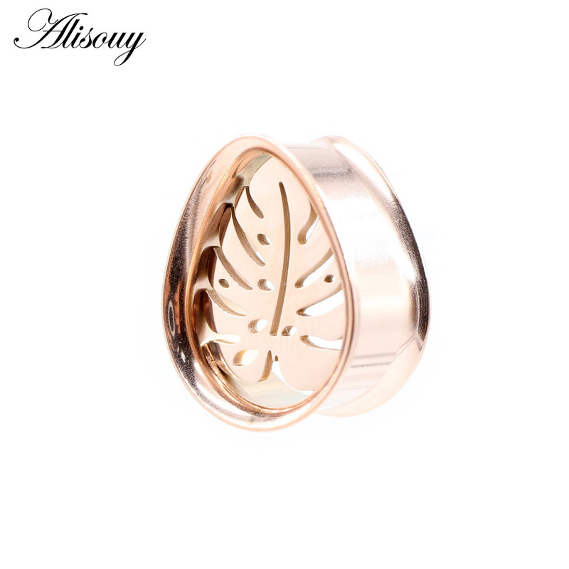 Alisouy 2 bucăți din oțel inoxidabil picătură de apă frunze goale tuneluri pentru urechi dopuri expansori calibre pentru targă cercei piercing bijuterii pentru corp