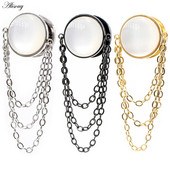 Alisouy 2 bucăți din oțel inoxidabil opal piatră lanț pandantiv șurub dopuri pentru urechi tuneluri expansor targă calibre piercing bijuterii pentru corp