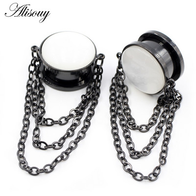 Alisouy 2 bucăți din oțel inoxidabil opal piatră lanț pandantiv șurub dopuri pentru urechi tuneluri expansor targă calibre piercing bijuterii pentru corp