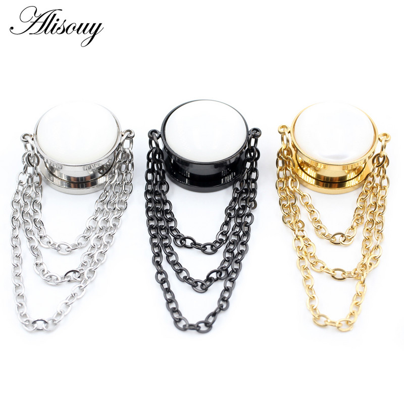 Alisouy 2 bucăți din oțel inoxidabil opal piatră lanț pandantiv șurub dopuri pentru urechi tuneluri expansor targă calibre piercing bijuterii pentru corp