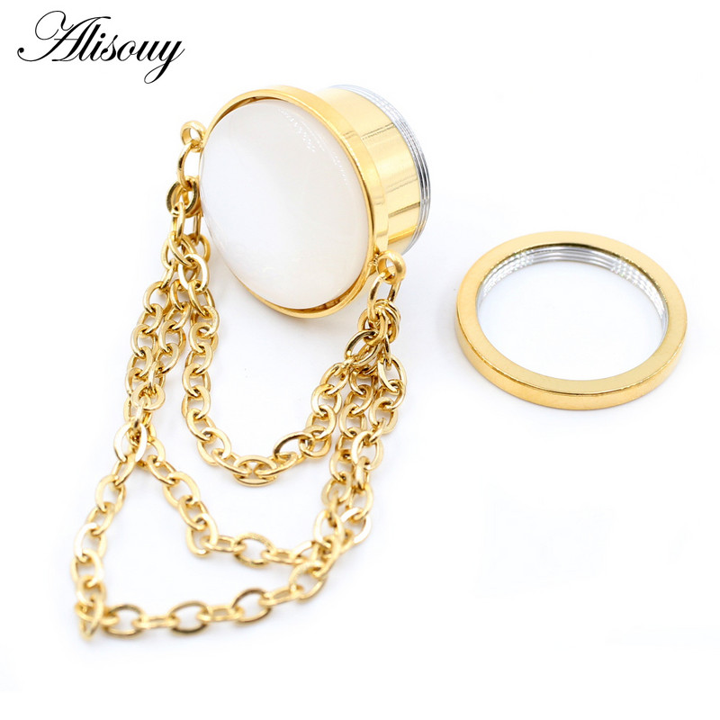 Alisouy 2 bucăți din oțel inoxidabil opal piatră lanț pandantiv șurub dopuri pentru urechi tuneluri expansor targă calibre piercing bijuterii pentru corp