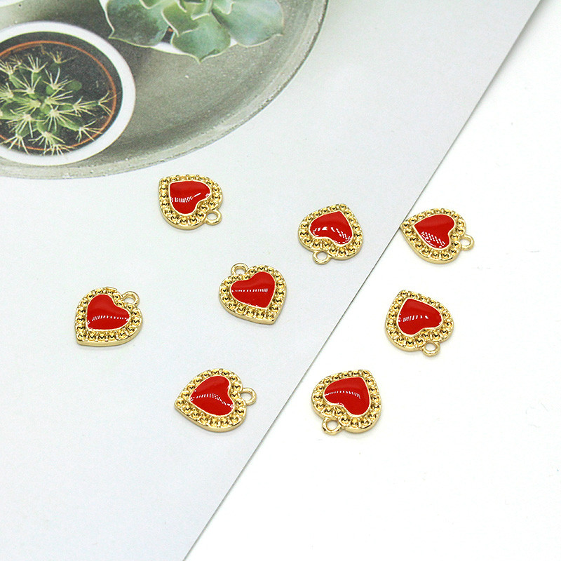 10 komada Modni emajl Crveno Ljubavno Srce Privjesci Srca Narukvica Ogrlica Naušnice Privjesak Ručno izrađeni Dodatak Diy za izradu nakita
