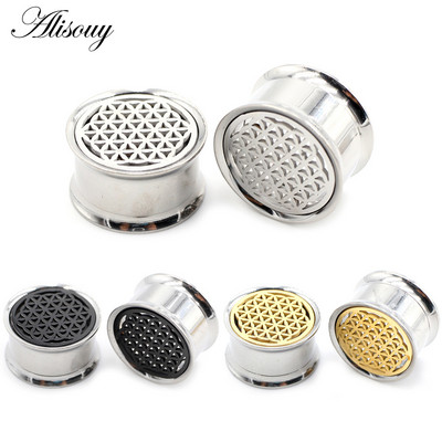 Alisouy 2 бр. 10-22 mm 316L неръждаема стомана, цвете, разкроени тапи за тунели за уши, разширители на плътта, носилки, измервателни уреди, пиърсинг, бижута за тяло