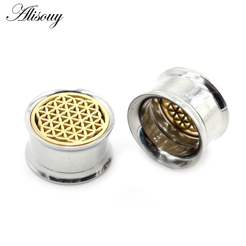 Alisouy 2 buc 10-22 mm 316L Oțel inoxidabil floare evazat urechi tunel dopuri carne expansoare Stretchers calibre Piercing bijuterii pentru corp