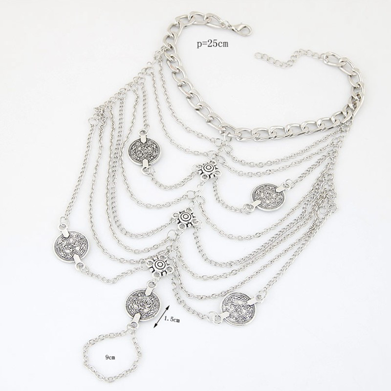 Epocă de vară boemă antică desculț mai multe straturi ciucuri monedă gleznă brățară fermecătoare gleznă bijuterii picior accesoriu de modă