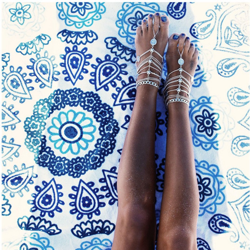 Epocă de vară boemă antică desculț mai multe straturi ciucuri monedă gleznă brățară fermecătoare gleznă bijuterii picior accesoriu de modă