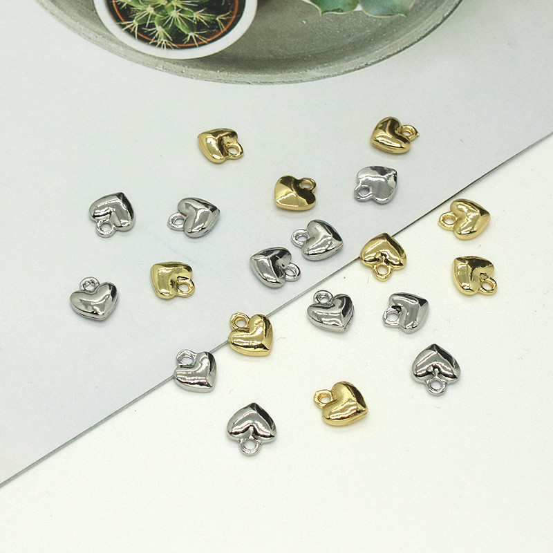 10 bucăți drăguț mini inimă bombată dragoste cercei farmece aliaj lucios inimă colier brățară pandantive accesoriu diy metal bijuterii face