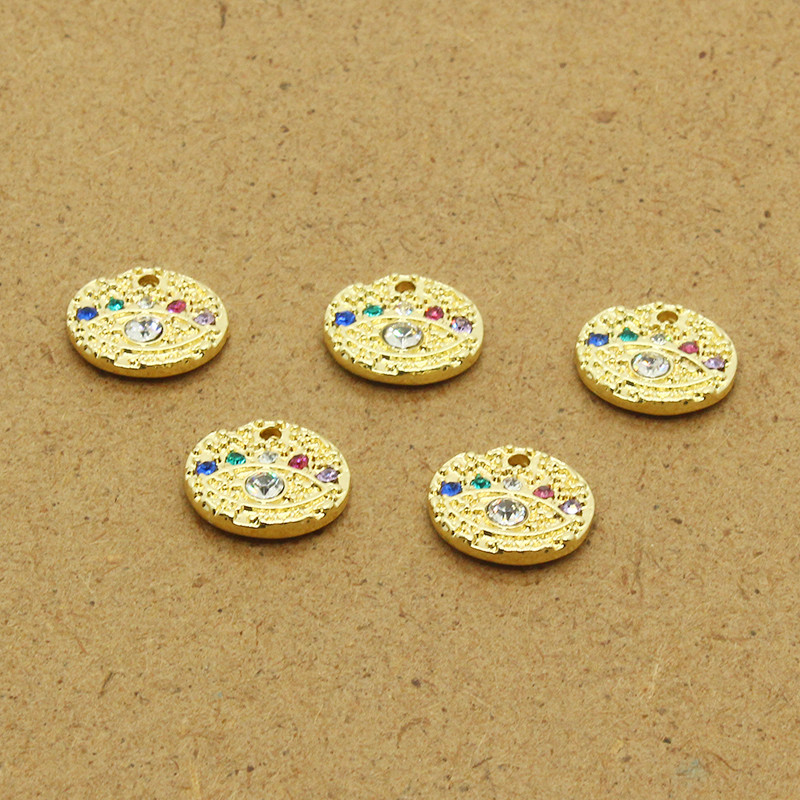 6db Fényes Színes Strasszkő szemfülbevaló Bűbájok Török arany Evil Eye karkötő medálok Kiegészítő DIY Lucky Jewelry Make