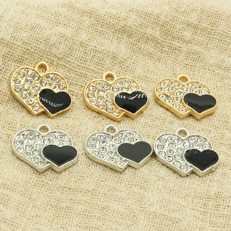 10 bucăți 18x16mm smalț strălucitor farmece duble inimă pentru brățară cercei colier pandantiv accesoriu bricolaj stras farmec bijuterii face