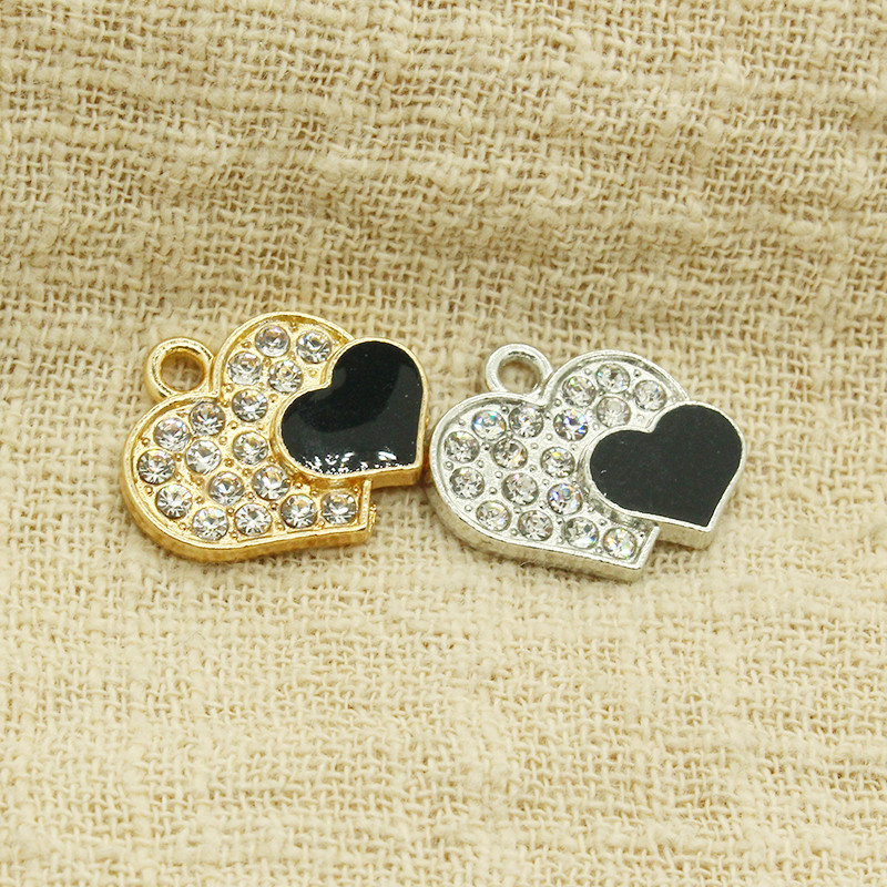 10 bucăți 18x16mm smalț strălucitor farmece duble inimă pentru brățară cercei colier pandantiv accesoriu bricolaj stras farmec bijuterii face
