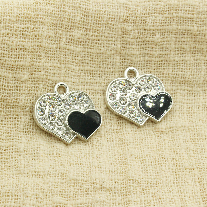 10 bucăți 18x16mm smalț strălucitor farmece duble inimă pentru brățară cercei colier pandantiv accesoriu bricolaj stras farmec bijuterii face