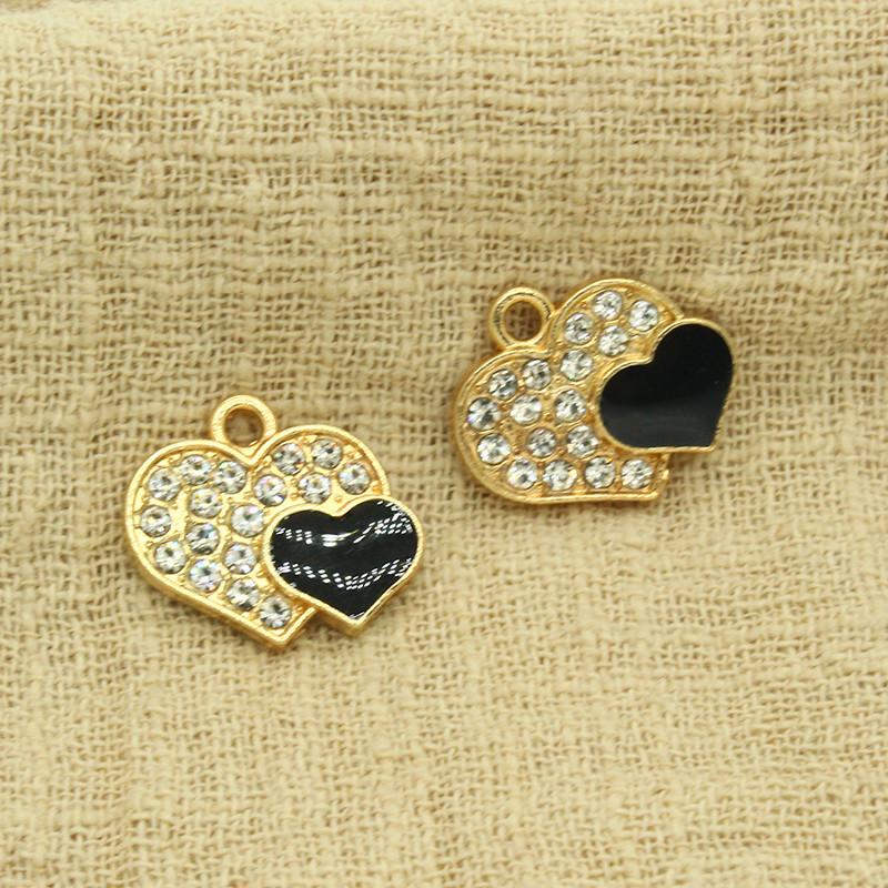 10 bucăți 18x16mm smalț strălucitor farmece duble inimă pentru brățară cercei colier pandantiv accesoriu bricolaj stras farmec bijuterii face