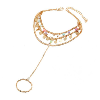 Epocă, mărgele colorate, gleznă pentru femei, lanț de ciucuri de culoare aurie, brățară de gleznă desculț, bijuterii boho, accesorii de plajă