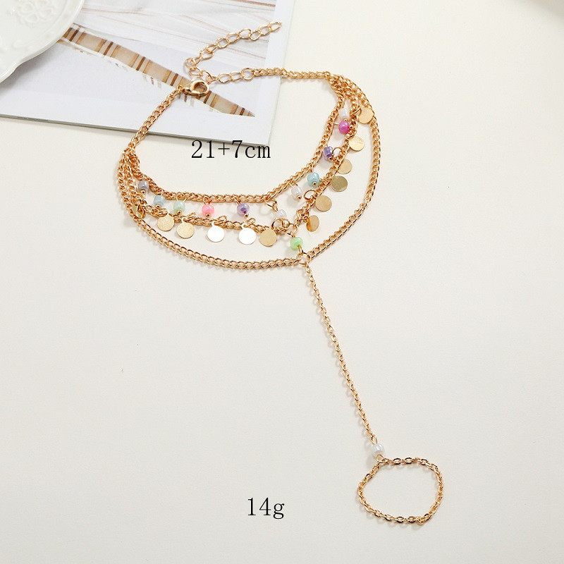 Epocă, mărgele colorate, gleznă pentru femei, lanț de ciucuri de culoare aurie, brățară de gleznă desculț, bijuterii boho, accesorii de plajă