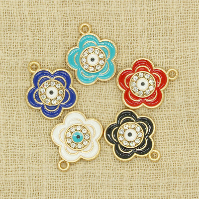 10 komada 18x15 mm emajlirani privjesci za naušnice s dvostrukim cvijećem za narukvicu, ogrlicu, privjeske Dodatak DIY Evil Eye privjesak Izrada nakita