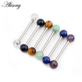 Alisouy 1 buc 14G noi pietre naturale bile din oțel inoxidabil limba barbell piercing fir unisex labret buze inele bar bijuterii corp