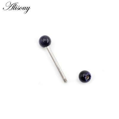 Alisouy 1 buc 14G noi pietre naturale bile din oțel inoxidabil limba barbell piercing fir unisex labret buze inele bar bijuterii corp