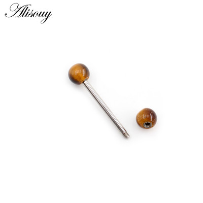Alisouy 1 buc 14G noi pietre naturale bile din oțel inoxidabil limba barbell piercing fir unisex labret buze inele bar bijuterii corp