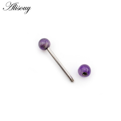 Alisouy 1 buc 14G noi pietre naturale bile din oțel inoxidabil limba barbell piercing fir unisex labret buze inele bar bijuterii corp