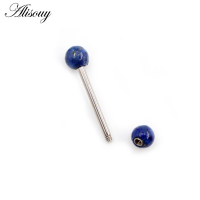 Alisouy 1 buc 14G noi pietre naturale bile din oțel inoxidabil limba barbell piercing fir unisex labret buze inele bar bijuterii corp