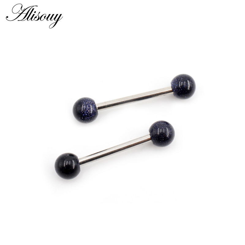 Alisouy 1 buc 14G noi pietre naturale bile din oțel inoxidabil limba barbell piercing fir unisex labret buze inele bar bijuterii corp