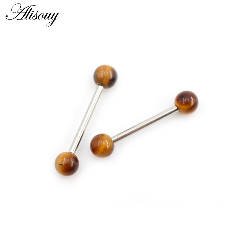 Alisouy 1 buc 14G noi pietre naturale bile din oțel inoxidabil limba barbell piercing fir unisex labret buze inele bar bijuterii corp