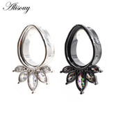 Alisouy 2vnt nerūdijančio plieno vandens lašai ašaros cirkonio ausų tuneliai kištukai plėstuvai kūno matuokliai neštuvai kūno auskarų vėrimas papuošalai