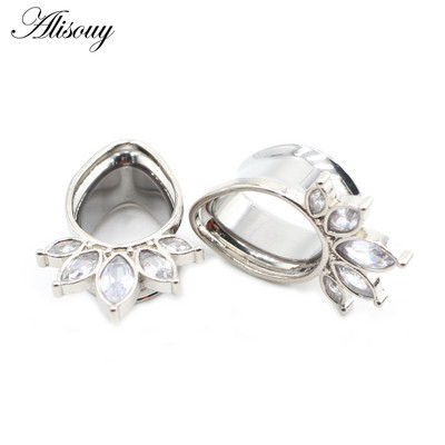 Alisouy 2vnt nerūdijančio plieno vandens lašai ašaros cirkonio ausų tuneliai kištukai plėstuvai kūno matuokliai neštuvai kūno auskarų vėrimas papuošalai