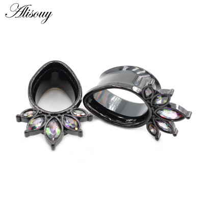 Alisouy 2vnt nerūdijančio plieno vandens lašai ašaros cirkonio ausų tuneliai kištukai plėstuvai kūno matuokliai neštuvai kūno auskarų vėrimas papuošalai