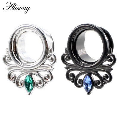Alisouy 2db 6-25 mm-es rozsdamentes acél szem cirkónia CZ fülcsatornák dugók bővítők hordágyak mérők Fülbevalók piercing testékszerek