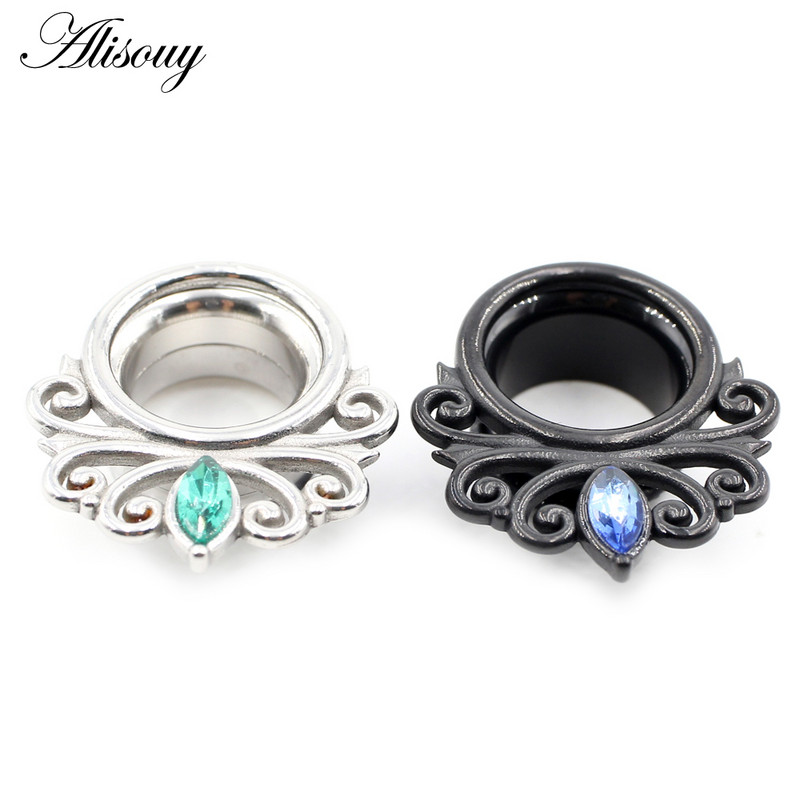 Alisouy 2 buc 6-25 mm Ochi din oțel inoxidabil Zirconiu CZ Tuneluri pentru urechi dopuri Expansoare Stretchers Calibre Cercei Piercing Bijuterii pentru corp