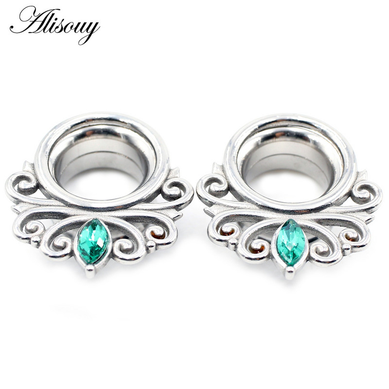 Alisouy 2 buc 6-25 mm Ochi din oțel inoxidabil Zirconiu CZ Tuneluri pentru urechi dopuri Expansoare Stretchers Calibre Cercei Piercing Bijuterii pentru corp