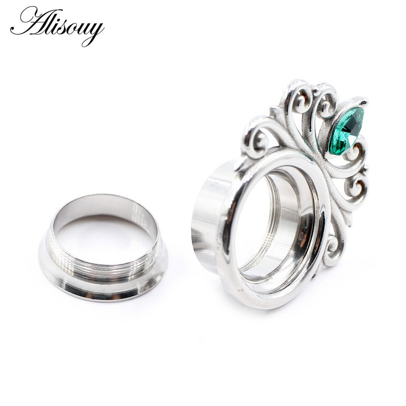 Alisouy 2 buc 6-25 mm Ochi din oțel inoxidabil Zirconiu CZ Tuneluri pentru urechi dopuri Expansoare Stretchers Calibre Cercei Piercing Bijuterii pentru corp