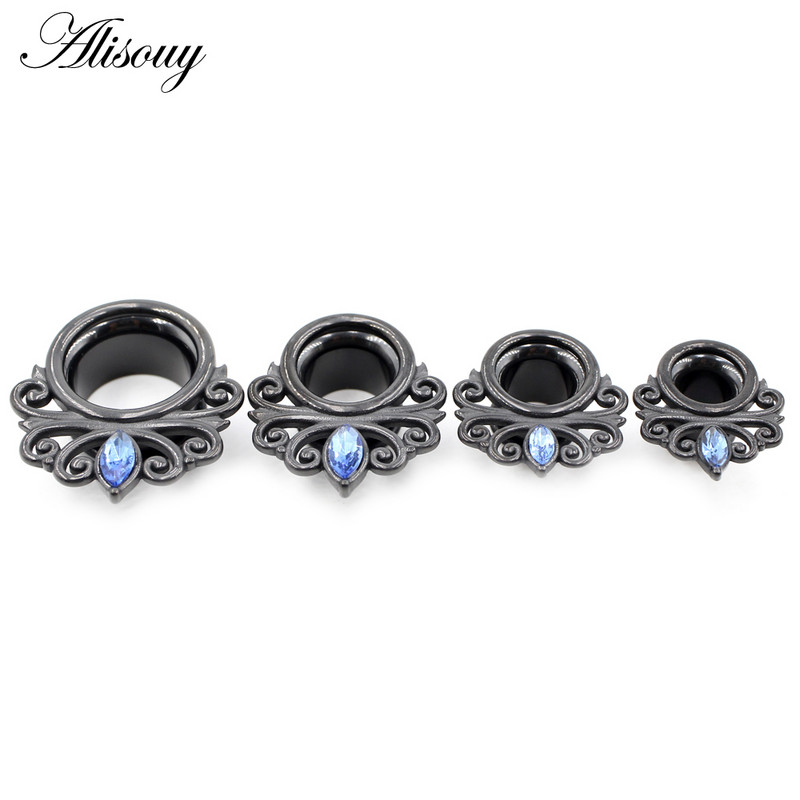 Alisouy 2 buc 6-25 mm Ochi din oțel inoxidabil Zirconiu CZ Tuneluri pentru urechi dopuri Expansoare Stretchers Calibre Cercei Piercing Bijuterii pentru corp