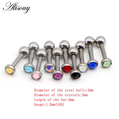 Alisouy 1db Crystal Circon Stone Steel Ear Tragus Porc Helix Stud Piercing Testékszer Tartók Fülbevaló Súlyzó Fül Stud