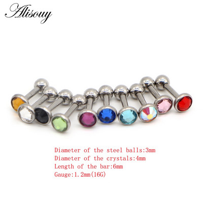 Alisouy 1db Crystal Circon Stone Steel Ear Tragus Porc Helix Stud Piercing Testékszer Tartók Fülbevaló Súlyzó Fül Stud