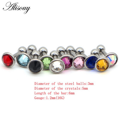 Alisouy 1db Crystal Circon Stone Steel Ear Tragus Porc Helix Stud Piercing Testékszer Tartók Fülbevaló Súlyzó Fül Stud