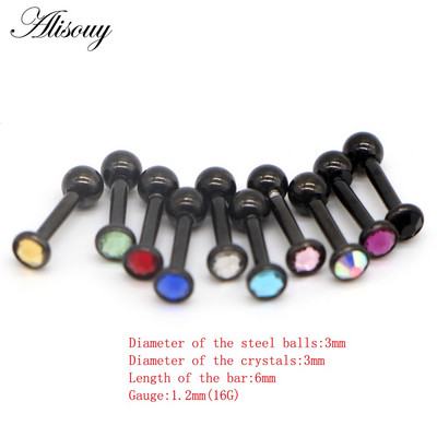 Alisouy 1db Crystal Circon Stone Steel Ear Tragus Porc Helix Stud Piercing Testékszer Tartók Fülbevaló Súlyzó Fül Stud