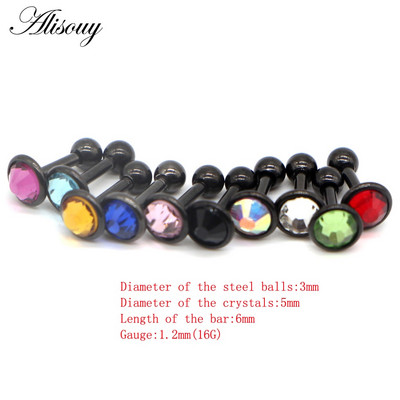 Alisouy 1db Crystal Circon Stone Steel Ear Tragus Porc Helix Stud Piercing Testékszer Tartók Fülbevaló Súlyzó Fül Stud