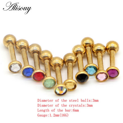 Alisouy 1db Crystal Circon Stone Steel Ear Tragus Porc Helix Stud Piercing Testékszer Tartók Fülbevaló Súlyzó Fül Stud