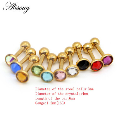 Alisouy 1db Crystal Circon Stone Steel Ear Tragus Porc Helix Stud Piercing Testékszer Tartók Fülbevaló Súlyzó Fül Stud