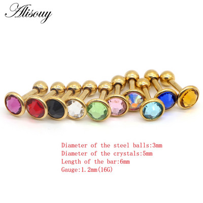 Alisouy 1db Crystal Circon Stone Steel Ear Tragus Porc Helix Stud Piercing Testékszer Tartók Fülbevaló Súlyzó Fül Stud
