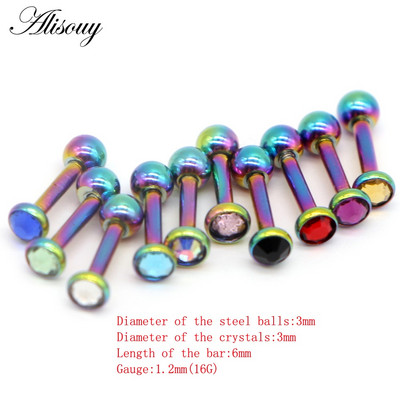 Alisouy 1db Crystal Circon Stone Steel Ear Tragus Porc Helix Stud Piercing Testékszer Tartók Fülbevaló Súlyzó Fül Stud