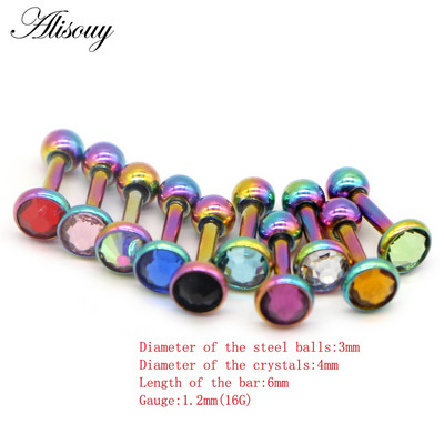 Alisouy 1db Crystal Circon Stone Steel Ear Tragus Porc Helix Stud Piercing Testékszer Tartók Fülbevaló Súlyzó Fül Stud