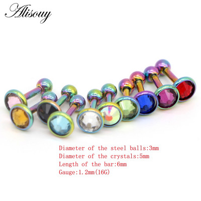 Alisouy 1db Crystal Circon Stone Steel Ear Tragus Porc Helix Stud Piercing Testékszer Tartók Fülbevaló Súlyzó Fül Stud