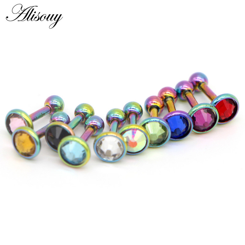 Alisouy 1db Crystal Circon Stone Steel Ear Tragus Porc Helix Stud Piercing Testékszer Tartók Fülbevaló Súlyzó Fül Stud