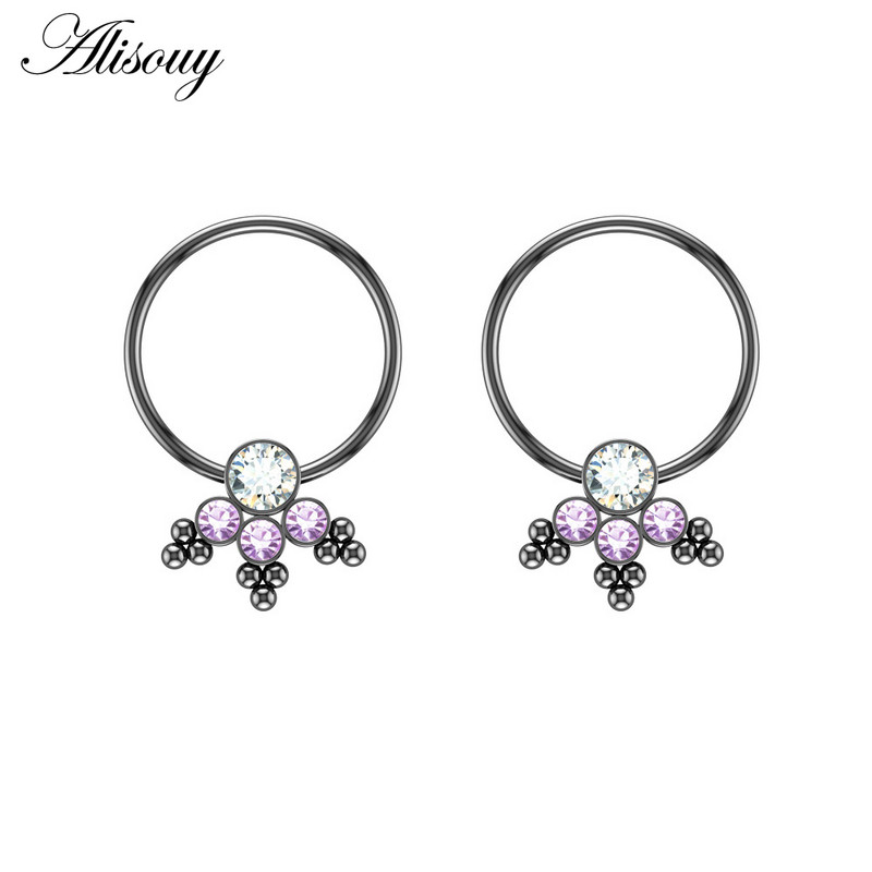 Alisouy 2 kom cirkonski prsten za bradavice za piercing uteg štitnik šipke prstenovi od kirurškog čelika Seksi igre za odrasle Ženske dojke Nakit za tijelo Poklon